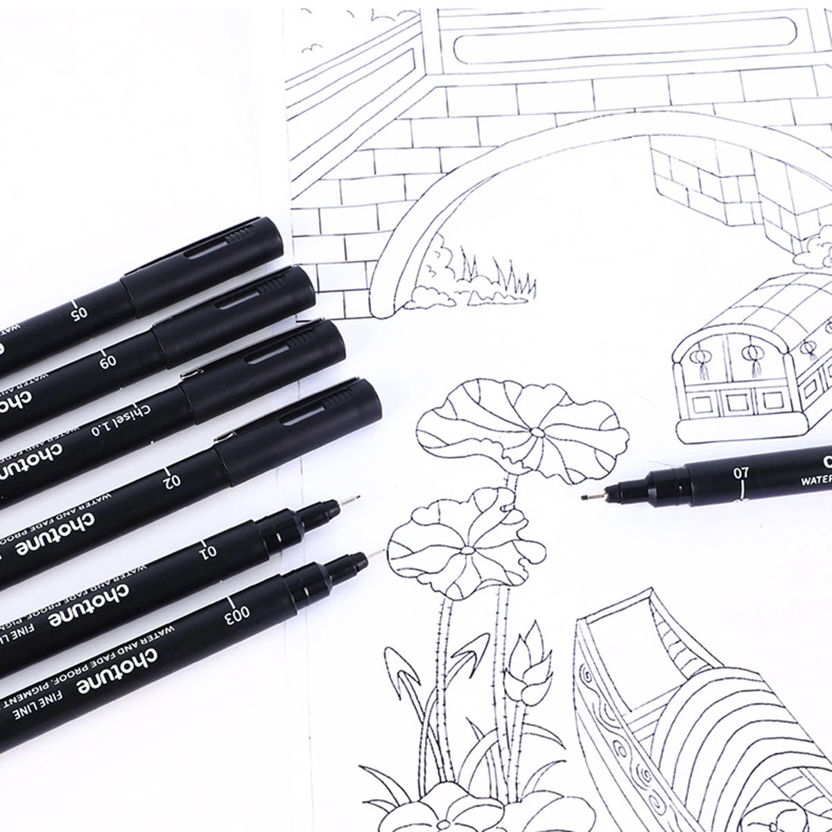 Black Micro Fine Pens,15 Sizes,Waterproof Archival Ink,Fine Tip Manga Markers for Artist Anime Sketch Technical Qme