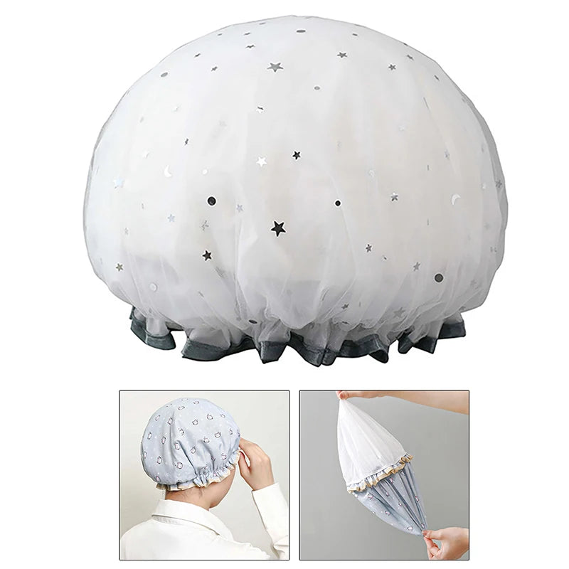Waterproof Adult Women Shower Bath Cap Shampoo Cute Glitter Qme
