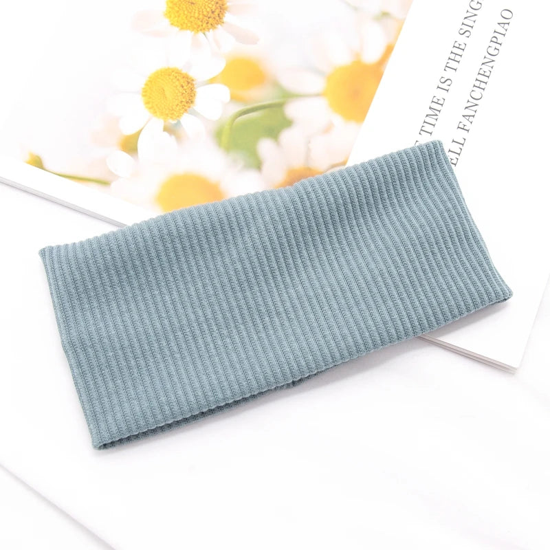 Women Solid Yoga Knitted Headband Cotton Wide Turban Twisted Knotted Qme LIGHT BLUE