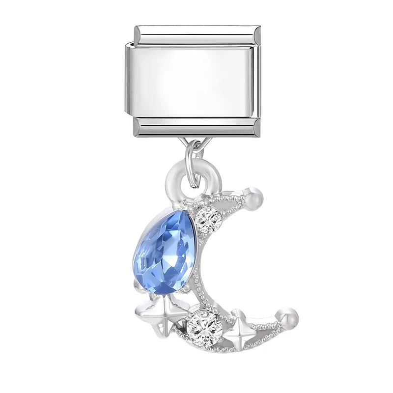 Fashion Personalized DIY Blue Color Italian Charm Bracelet Green Cactus Moon Sun Lotus Bead 9mm Bracelet Stainless Steel Jewelry Qme Pendants O