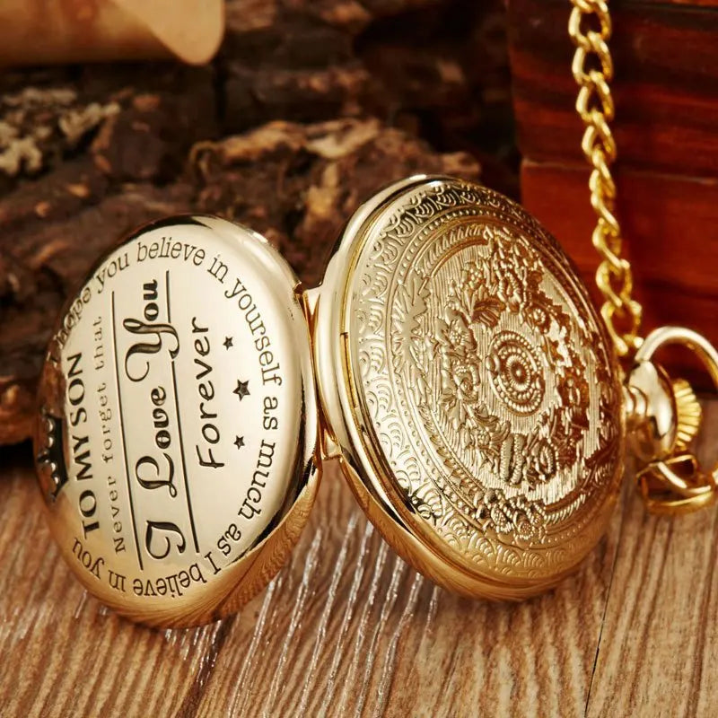 Keller Weber Engraved Pocket Watch To My Son I Love You Best Gift Quartz Pocket Watch Chain Fob Watches, Men Gift Present Qme