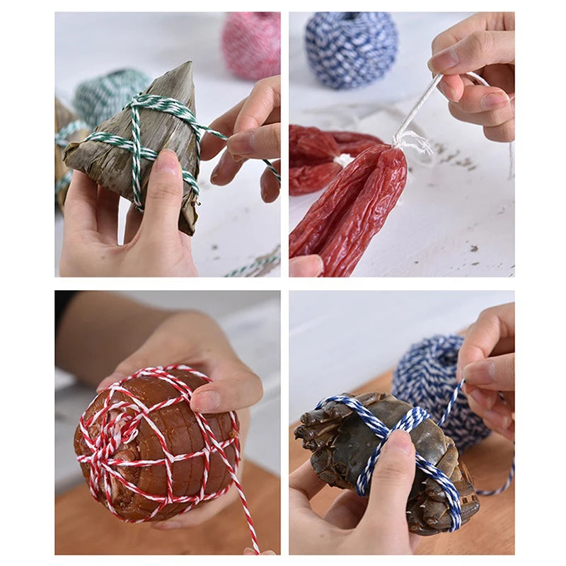 2mm Thick Butchers String Cotton Twine Meat Prep Trussing Turkey Barbecue Strings Meat Sausage Tie Rope Cord 100 Meters Qme
