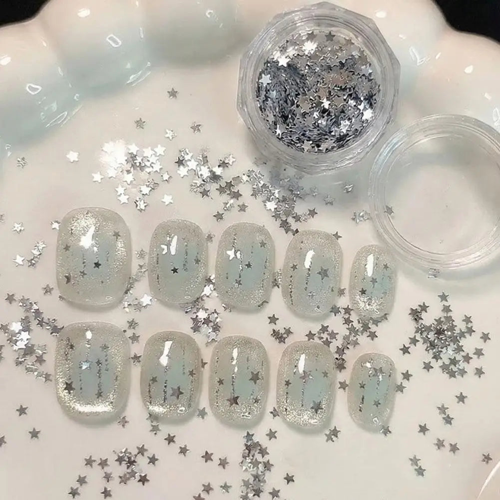 Silver Glitter Nails Design Shiny Nail Flakes Sparkling Sequins Qme