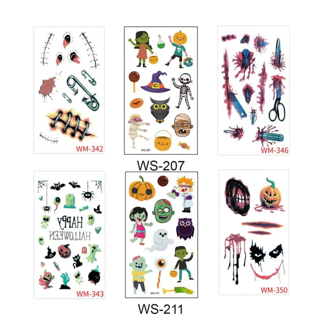 A 10 Sheets Halloween Pumpkins Tattoo Sticker Temporary Fake Tattoo Arm Hands Body Waterdichte Tatouages Pour Kids Toy Gift Qme 6pcs WS-207WM350