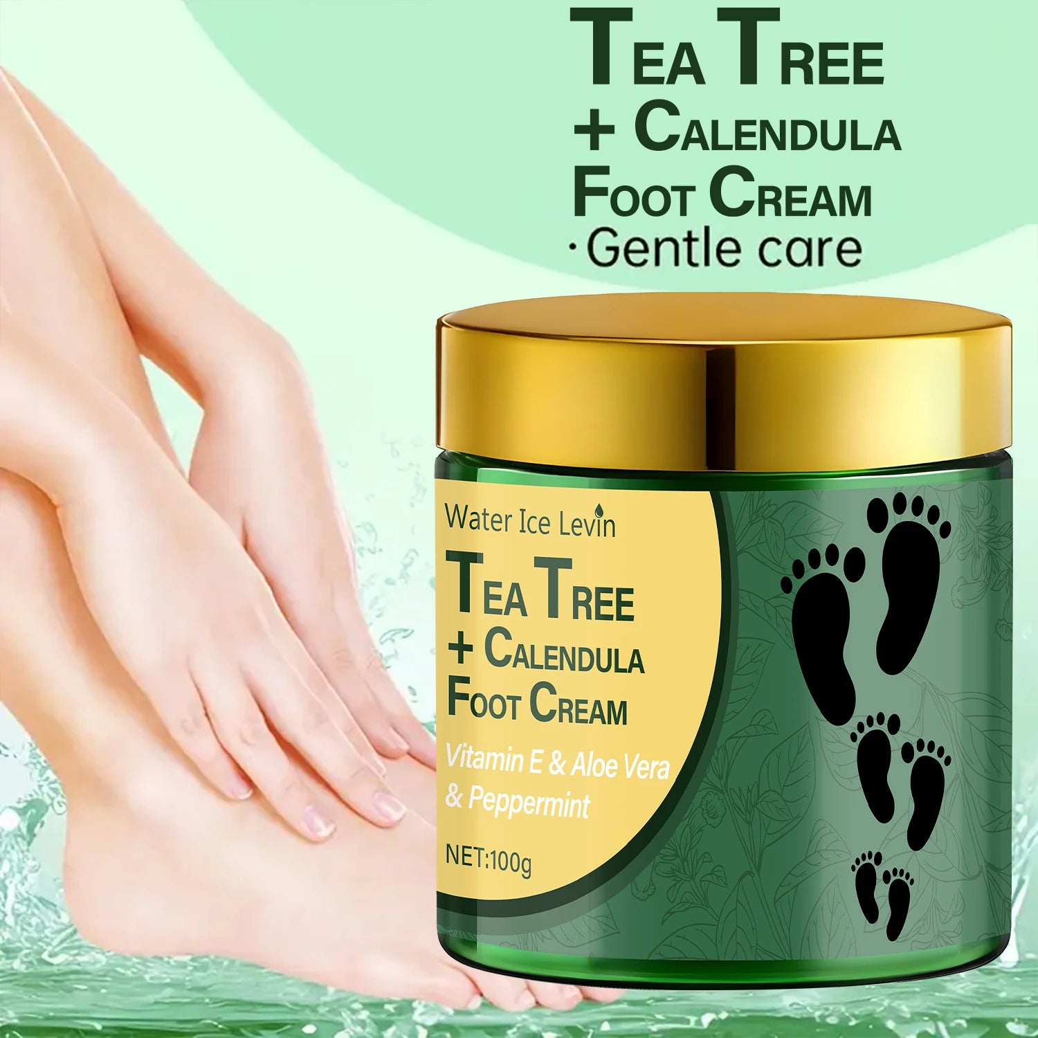 Tea Tree & Calendula Foot Cream with Vitamin E & Aloe Vera, Hydrates & Soothes Feet, Lightweight Non-Greasy Formula. Qme