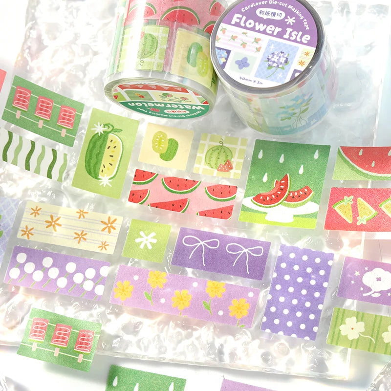 TIANZI 3m/Rolls Coffee Summer Theme Die Cutting Tapes Decorative Label Stickers for Journal Scrapbooking Diary Album Stationery Qme