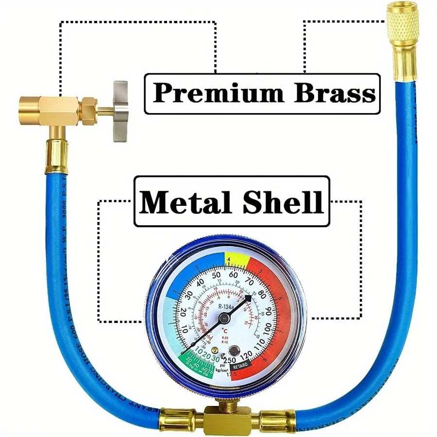 R134A Air-conditioning Freon Refrigerant Charge Hose Kit with Bullet Piercing Valve Hose Refrigerant Tap Adapter Car Accessories Qme