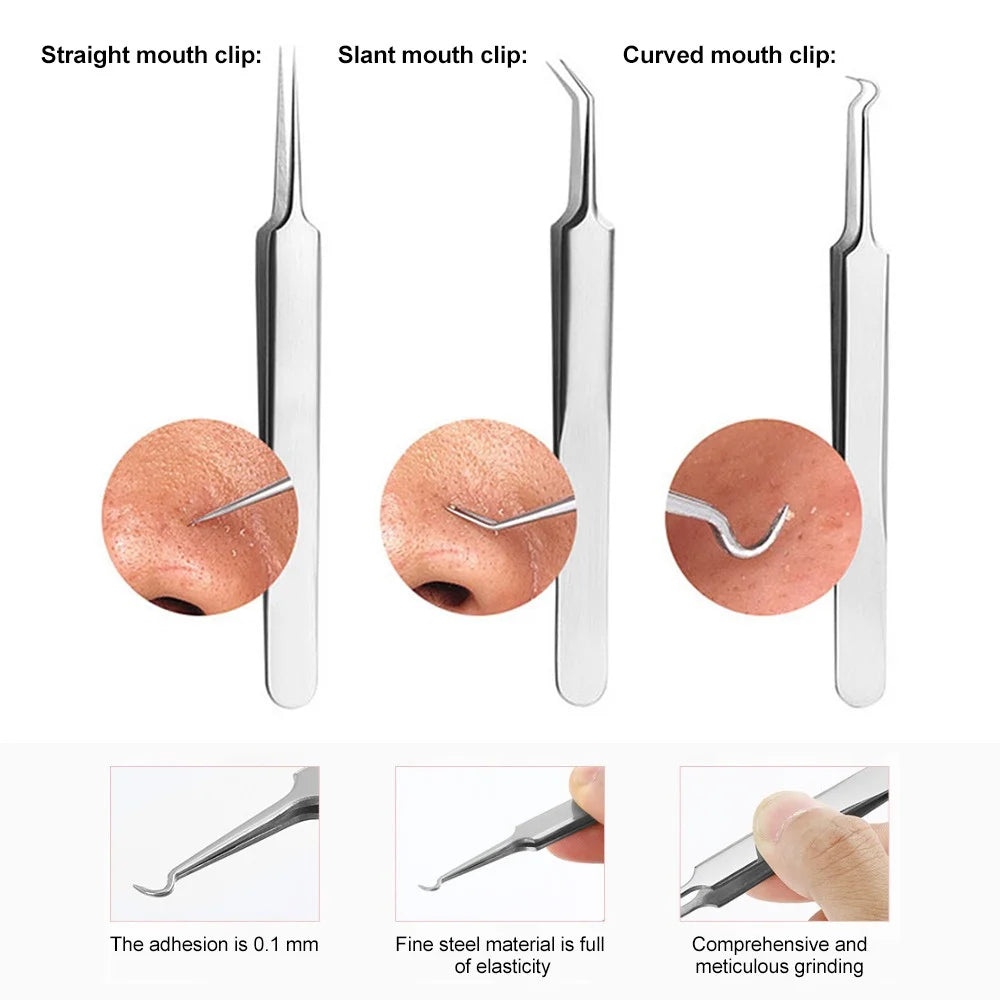 1set Stainless Steel Acne Clip Cell Clip Acne Needle Blackhead Needle Professional Blackhead Acne Needle Beauty Makeup Tool Suit Qme