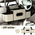 Car Storage Organizer Multifunctional Car Seat Back Storage Box with 2 Cup Holders, Tissue Box and Hook Suitable for Most Car Qme White