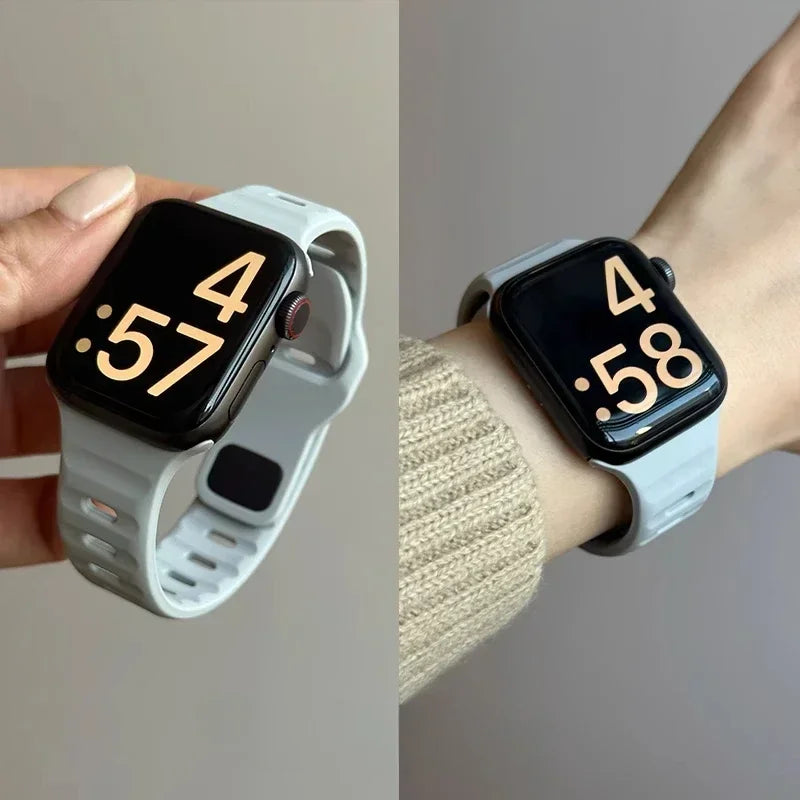 Silicone Sport Strap For Apple Watch Band 49mm 45mm 44mm 42mm 40mm 41 38 correa bracelet iwatch Series 10 9 8 7 6 5 4 3 se ultra Qme GRAY iwatch 7 8 45mm