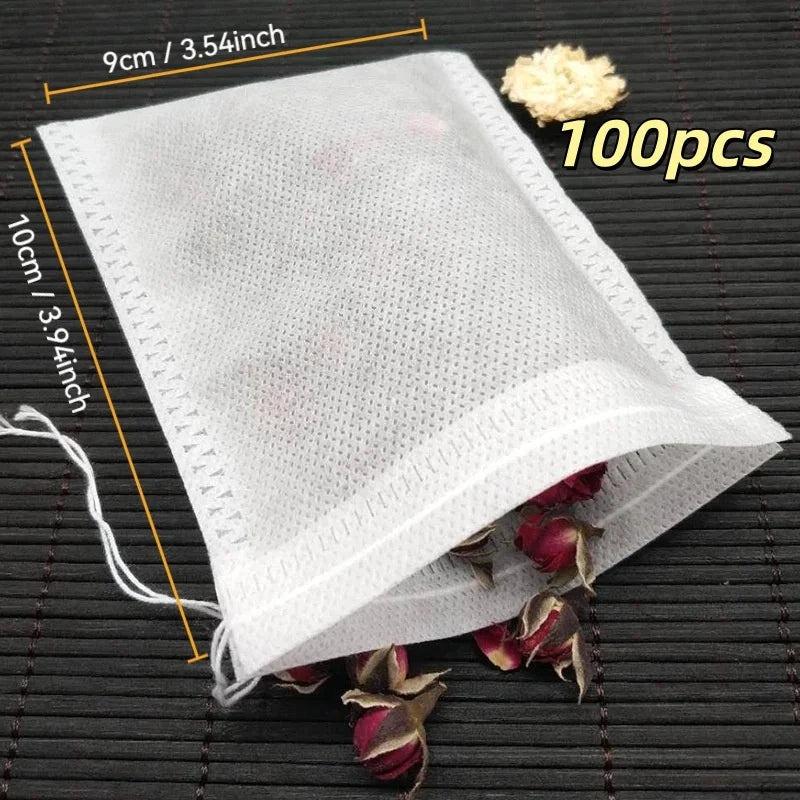 100pcs Non-woven Fabric Tea Bags Food Grade Tea Filter Bags for Spice Tea Infuser with String Heal Seal Spice Filters Teabags Qme