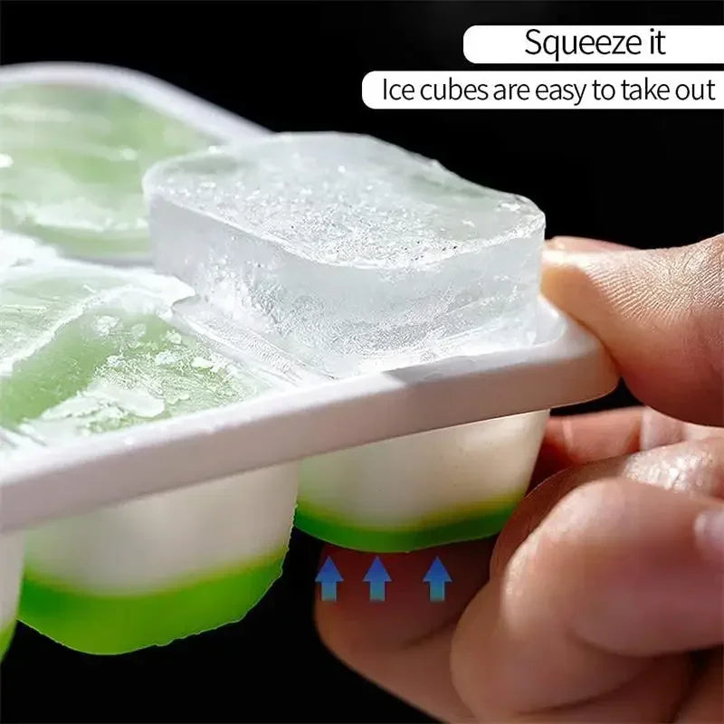 2/4Pcs Flexible Silicone Ice Cube Trays Compartments with Lids Reusable Fruit Infused Ice Maker Freezer Mold Kitchen Gadget Qme