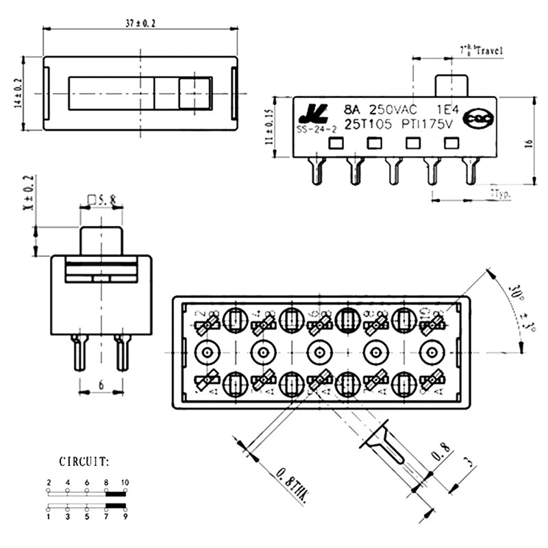 1Pc 8A 250VAC 4 Positions 10 Pins Hot And Cold Air Cylinder Toggle Switch For Hair Dryer Connector Hair Salon Accessories. Qme