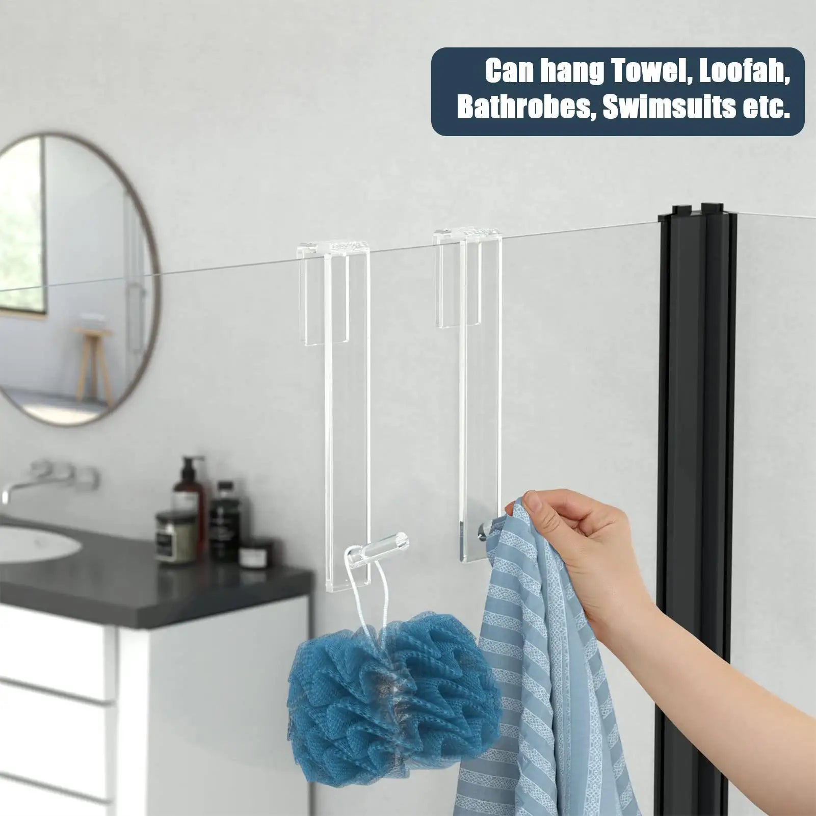 Shower Door Hooks Anti-slip Acrylic Bathroom Sturdy Durable Qme