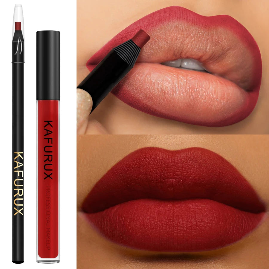 Sexy Red Lip Liner Pen Matte Glaze Liquid Lipstick Korean Makeup Qme