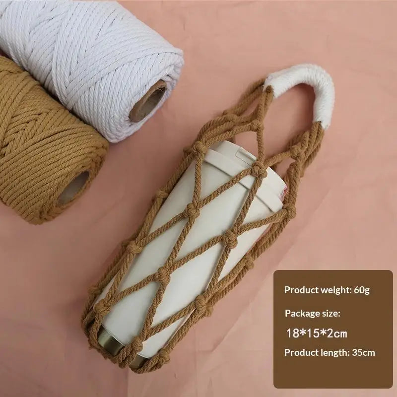 Handmade Macrame Water Bottle Sling Multicolor Cotton Rope Net Bag Qme A3