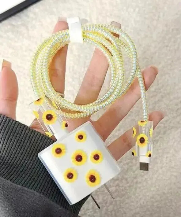 Case For Apple 18/20w Charger Protective Case Is Applicable to iPhone 14/13 Data Cable Head Bite Protector Shell Qme yellow sunflower