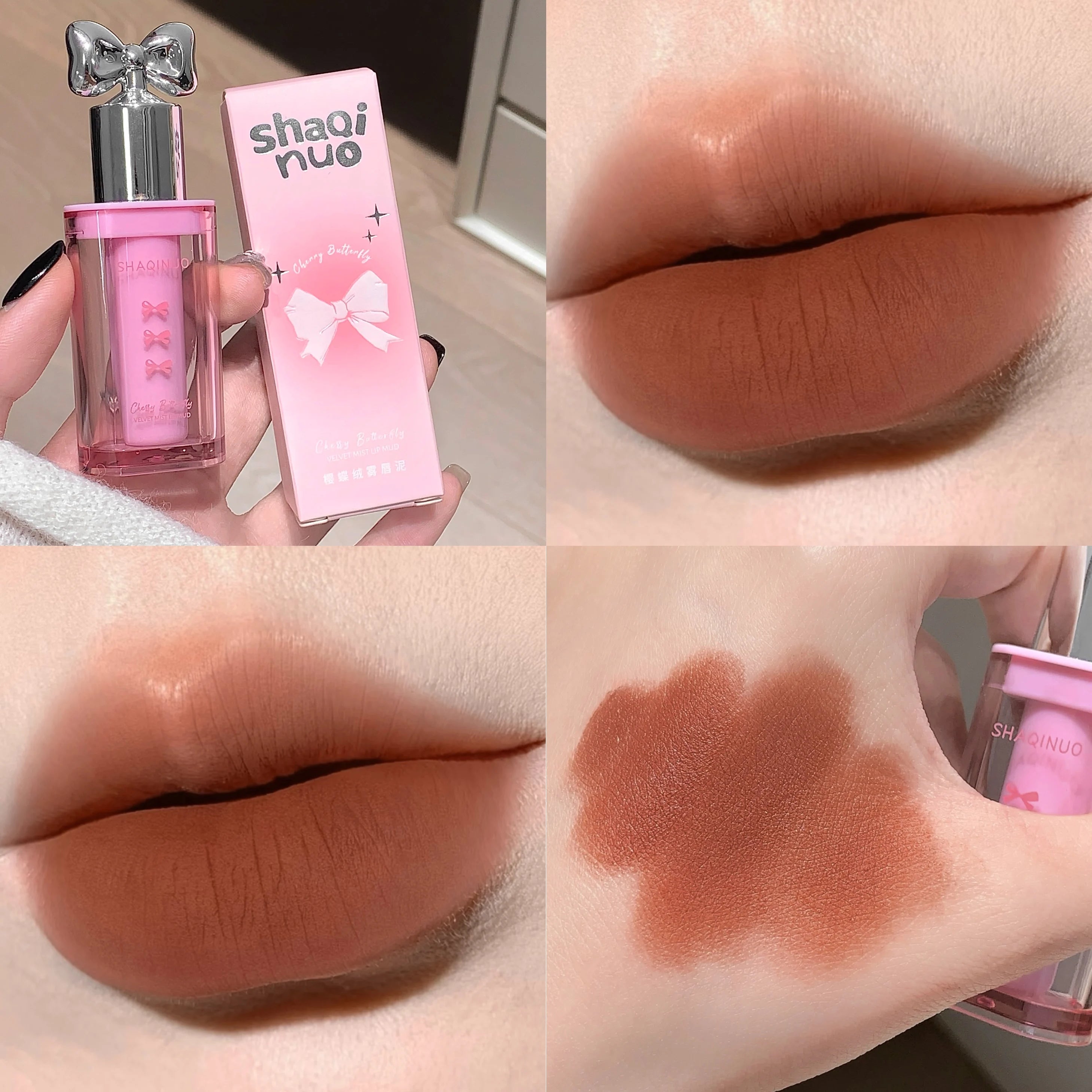 SHAQINUO Matte Velvet Lip Mud Cute Bow Cream Waterproof Clay Qme S9113-06