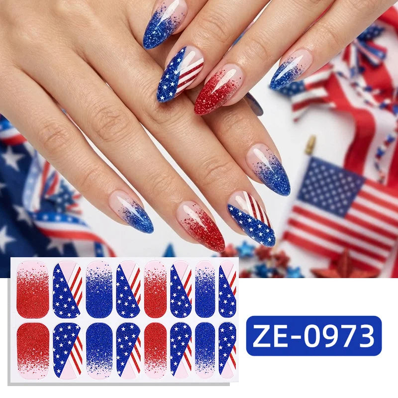 USA Flag Nail Stickers Shiny Star Glitter Design Self-adhesive Nail Decoration Independence Day Festival Nail Art Supplies Qme 0973