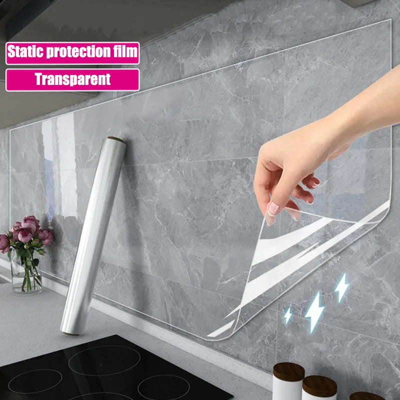60CM Transparent Electrostatic Adsorption Stickers Waterproof and Oil Proof Wallpaper Without Adhesive Protective Film Qme