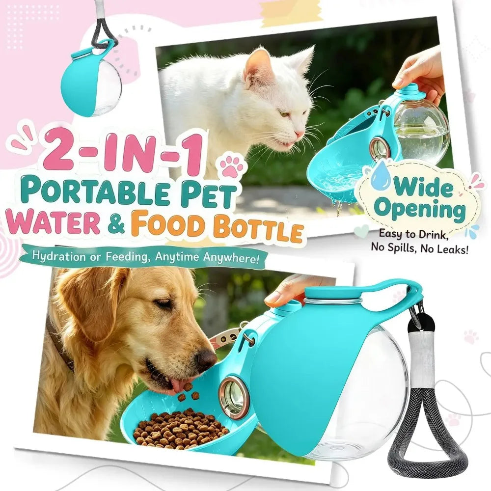 Portable 2 in 1 Dog Travel Water Bottle Leak Proof Pet Feeder Foldable Silicone Bowl And Lanyard For Outdoor Walking Hiking Qme