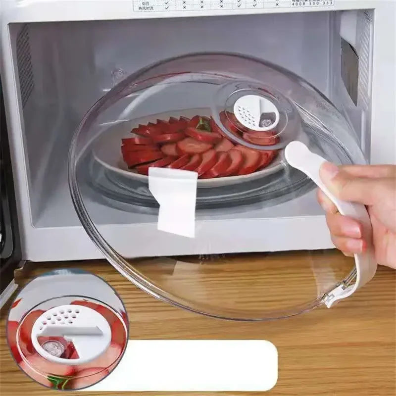 Microwave Food Splash Proof Cover Plate Transparent Cover with Handle Household Oven Heating Cover Cooking Utensils Accessories Qme