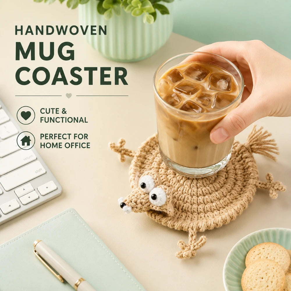 Finished Handwoven Animal Cup Coaster Cute Crochet Coffee Cup Mat Knitted Pad Tabletop Home Desk Decorative Ornament Qme