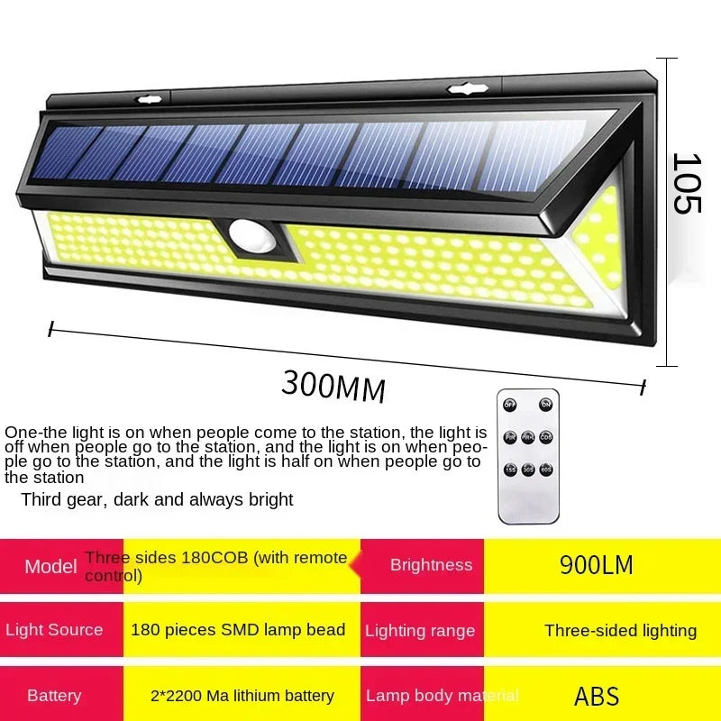 New 180LED Solar Wall Light 90LED Remote Control Wall Light 118 Outdoor Glare Lighting Sensor Light Super Waterproof Qme 180COB With remote