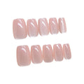 Nude Pink Cat Eye Press-on Nails Reusable Glossy Translucent False Qme SET