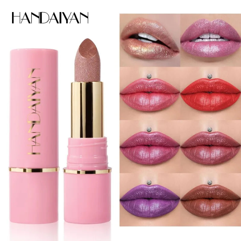 8Colors Glitter Lipstick Waterproof Lasting Diamond Pearlescent Metallic Gloss Lipstick Purple Lipgloss Lips Makeup Cosmetics Qme