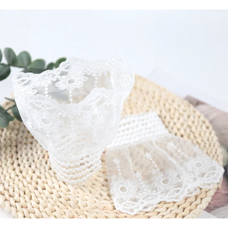 Detachable Lace Cuffs Gloves Flower Mesh Fake Flared Sleeves Pleated Qme