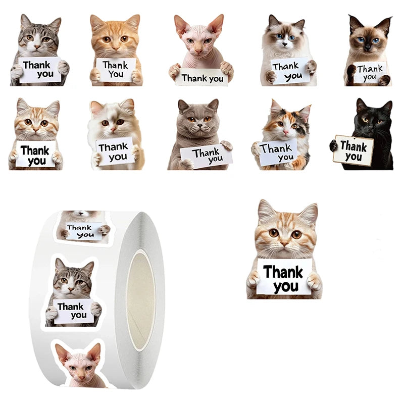 500Pcs Dog Cat Thank You Stickers Roll Cute Puppy Adhesive Labels Tags For Supporting My Small Business Envelope Seals Packing Qme A1