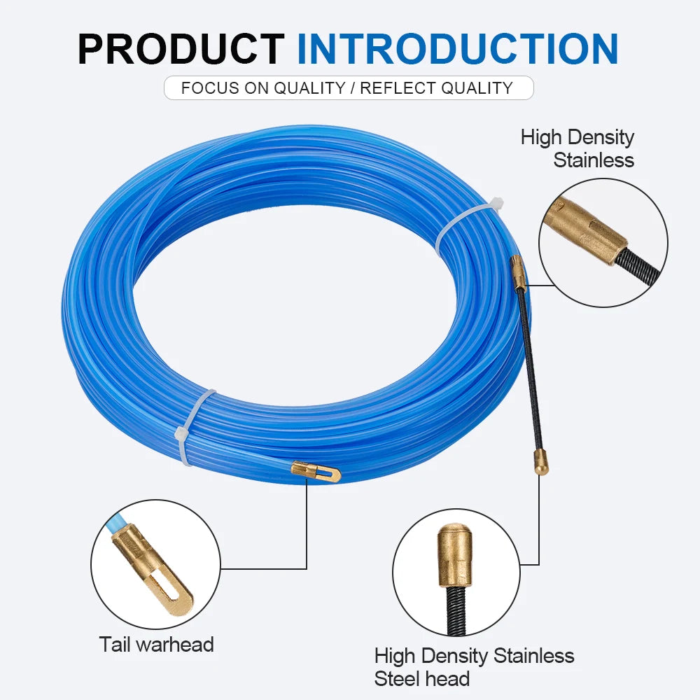4MM 5M~40M Fiberglass Cable Puller Electric Cable Guide Device Nylon Duct Snake Wire For Electrician Fish Tape Wire Aid Tool Qme