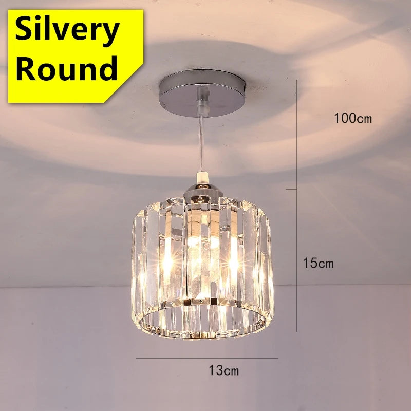 LED Creative Personality Crystal Ceiling Lamp Bedroom Restaurant Modern Simple Corridor Entrance European Style Small Chandelier Qme Round Silvery