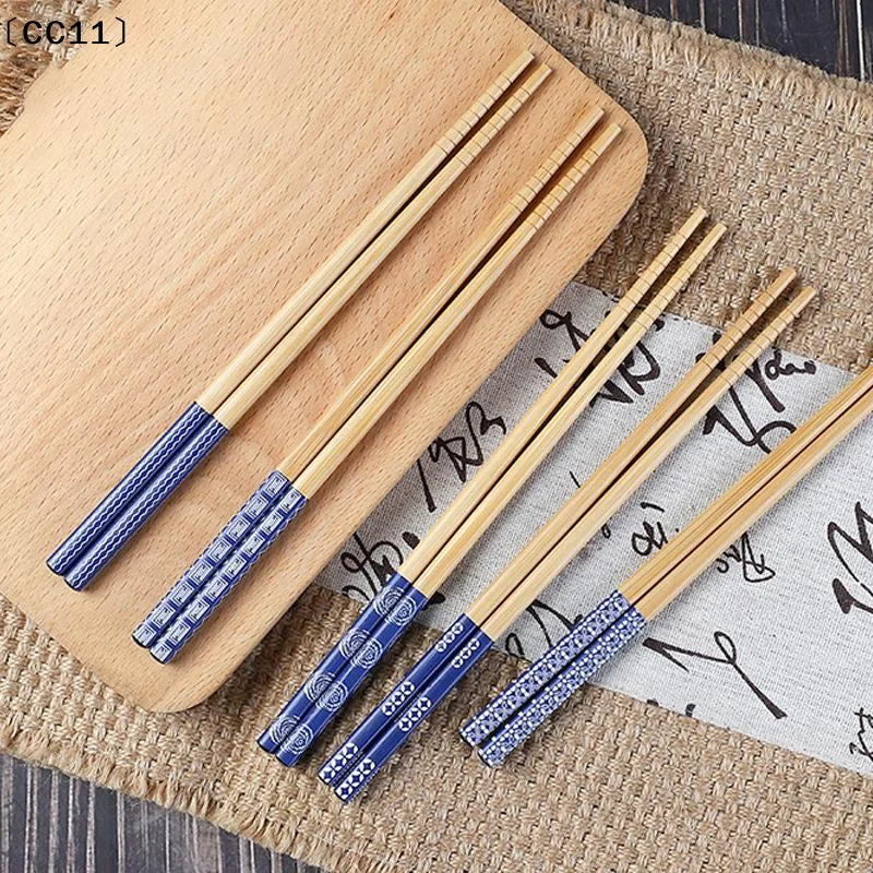 Reusable 5 Pairs Tableware Handmade Bamboo Japanese Wood Chopsticks Qme Default Title