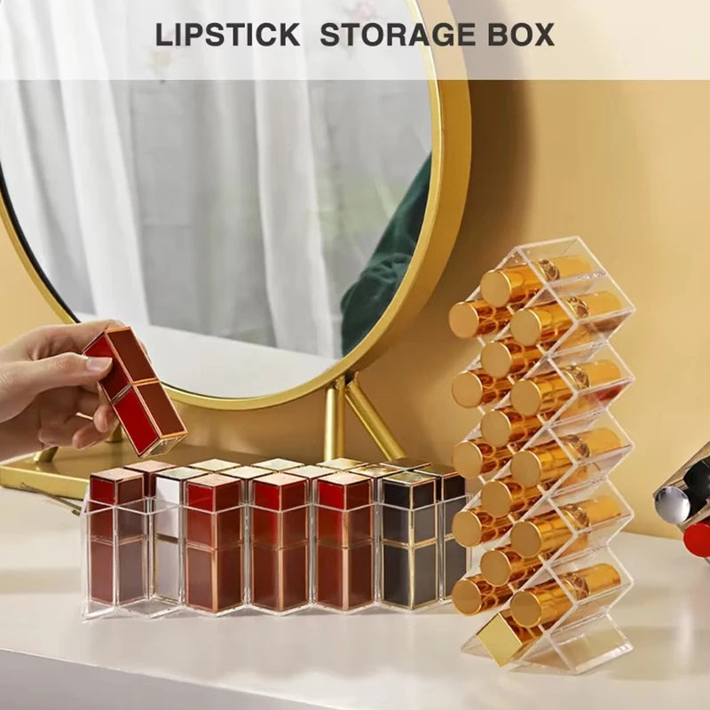 Clear Lipstick Storage Box Case Shelf Makeup Organizer 10 16 Grid Qme