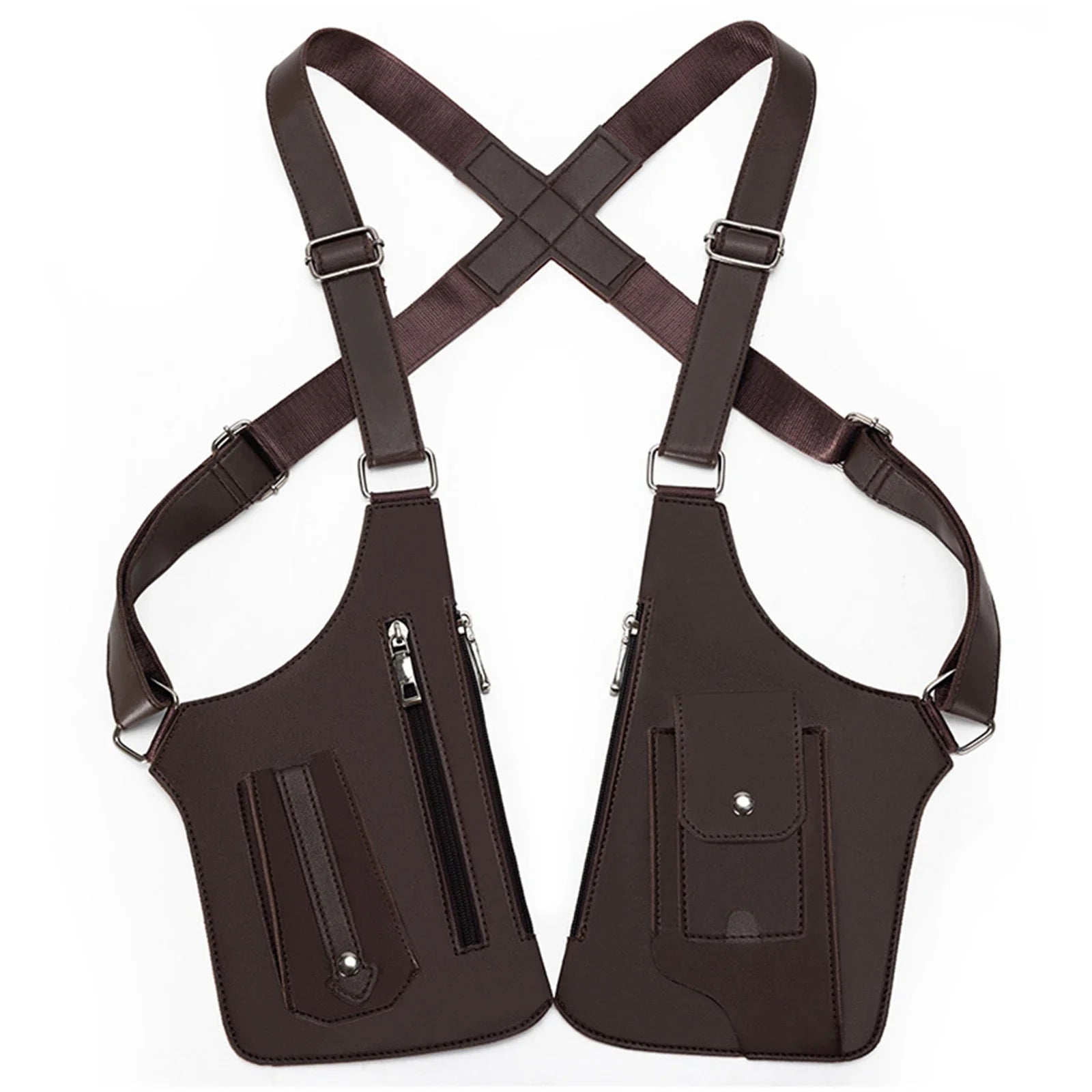 PU Leather Double Shoulder Armpit Bag Anti-Theft Underarm Strap Wallet Pocket Holster Bags for Men Women Travel Outdoors Bags Qme Brown