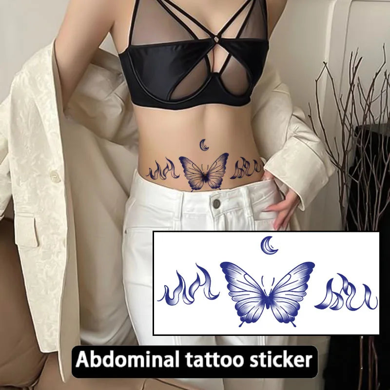 Sexy Butterfly Design for Abdomen and Chest - Temporary Stickers, Waterproof, Sweatproof, Herbal Juice, Realistic Tattoo. Qme