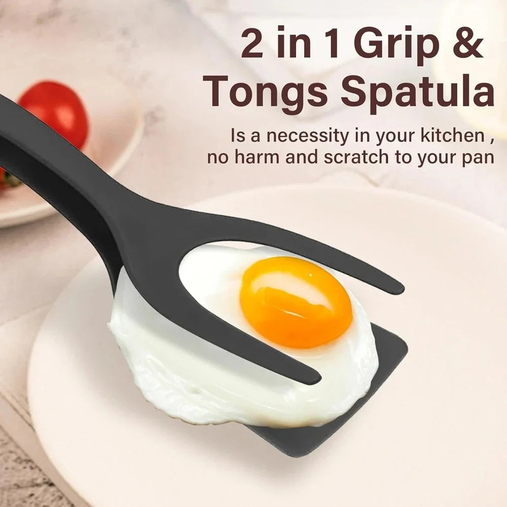 2 in 1 Grip and Flip Egg Flipper Spatula Nylon Non Stick Coating Pancake Fish French Toast Omelet Making Kitchen Cooking Gadget Qme