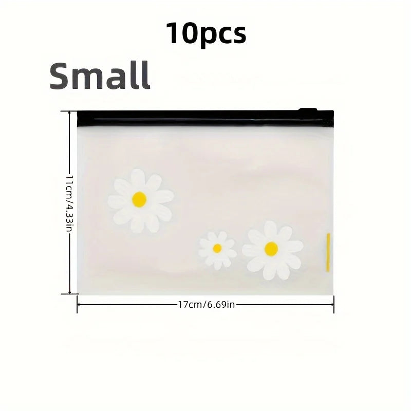10pcs,Zipper Bag Small Daisy Bag Packaging Translucent Frosted Pull Edge Storage Bag Hair Ring Pencil Bag Qme 10pcs Small