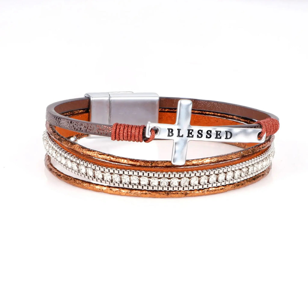 Vintage Bohemian Style Cross Multi-layer Bracelet New Punk Style Diamond Bracelet High-end Leather Bracelet for Women Qme