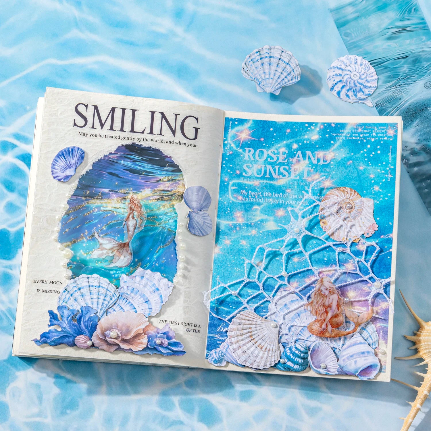 25 Sheets Blue Ocean Theme Dual Texture Sticker Pack for Scrapbook DIY Photo Frame Collage Journal Decoration Qme