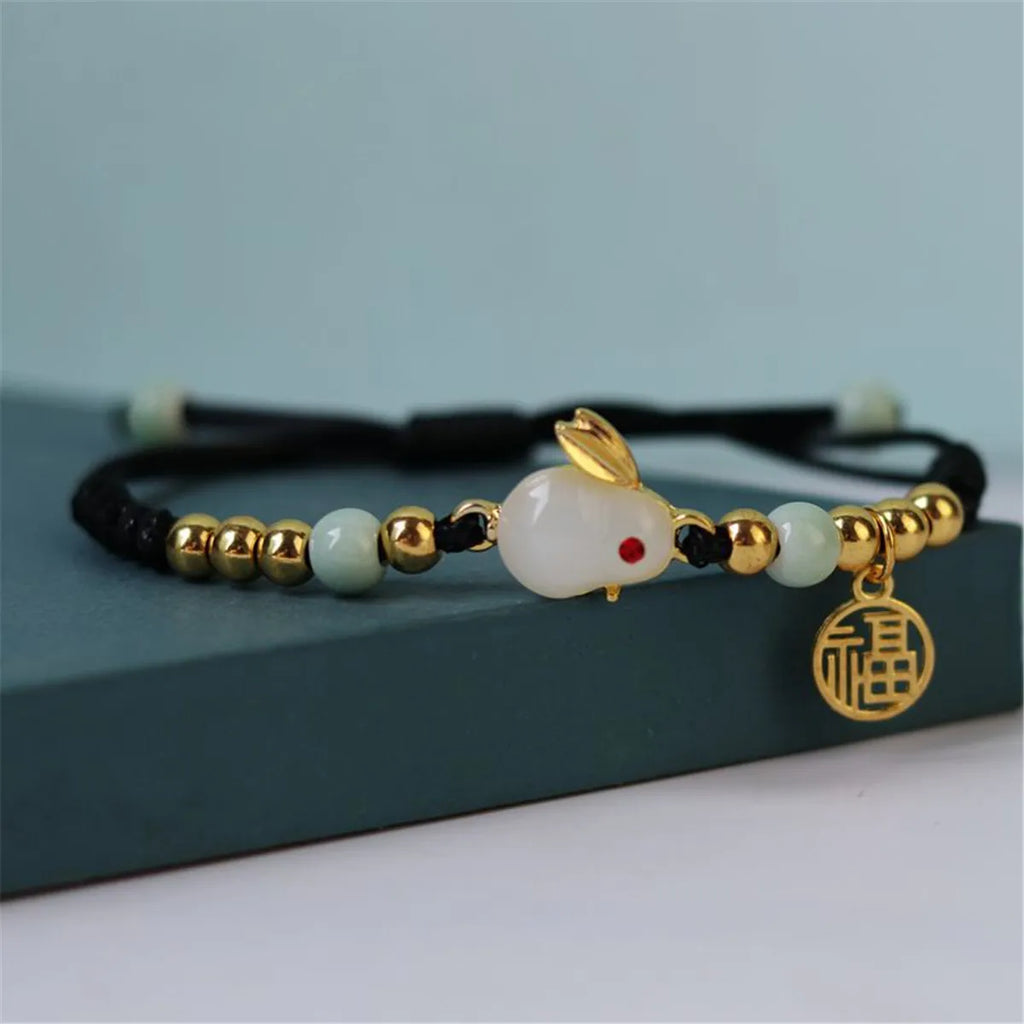 Cute Rabbit Charm Versatile Ceramic Woven Bracelet Hip Hop Kawaii Pendant Rope Chain Jewelry Gift Wholesale Chinese Bracelet Qme