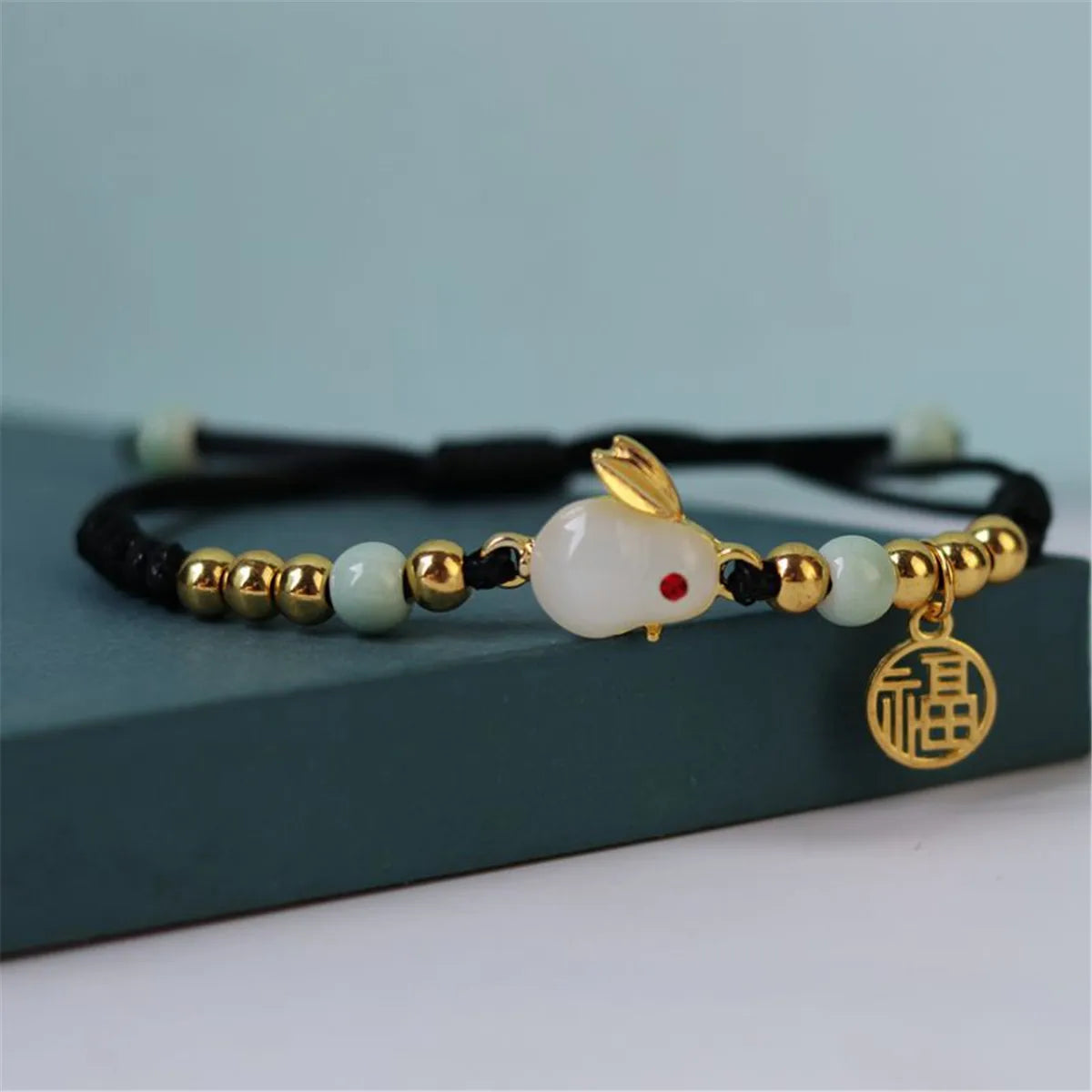 Cute Rabbit Charm Versatile Ceramic Woven Bracelet Hip Hop Kawaii Pendant Rope Chain Jewelry Gift Wholesale Chinese Bracelet Qme
