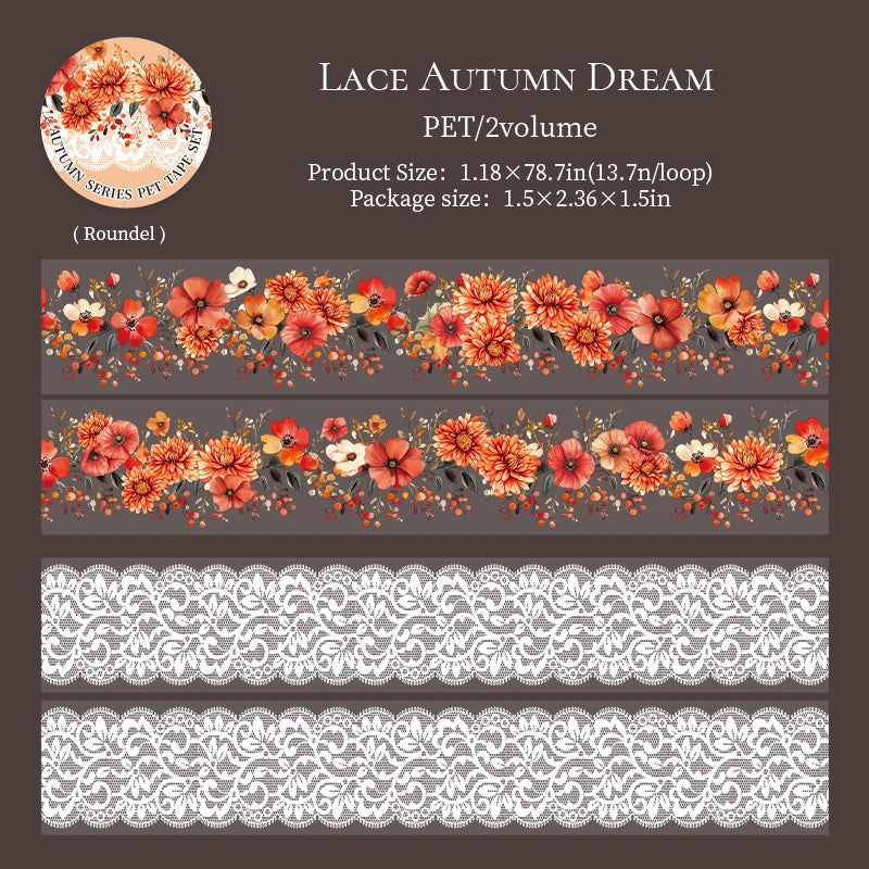 1 Roll Autumn Leaves Theme Diorama PET Tape for DIY Scrapbooking Collage Material Phone Case Notebook Decoration Qme 3
