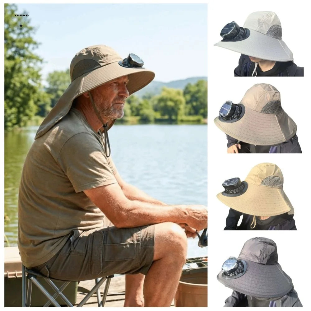 Breathable Solar Fan Hat Strong Wind Wide Brim Sun Hat with Fan with Shawl UV Protection Summer Fan Visor Cap Hot Weather Qme