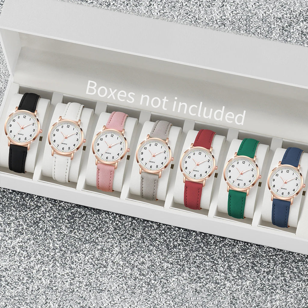 7 Pçs/set Moda Árabe Dial Mulheres Relógio de Quartzo Casual Pulseira de Couro Relógios de Pulso (Sem Caixa) Qme 7pcs