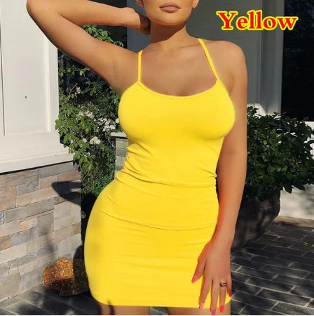 Sexy Spaghetti Strap Mini Dress 2023 Summer Women Bodycon Club Party Dresses Female Camisole Solid Black White Sheath Sundress Qme