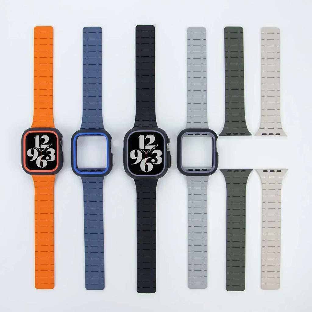 TPU Case+Silicone Strap for Apple Watch Band Ultra 2 49mm 45mm 44mm 41mm Protective Case Bracelet for Iwatch Series 9 8 7 6 5 4 Qme