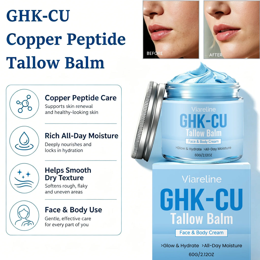 Natural GHK-CU Copper Peptide Tallow Balm for Face Body Firming Hydrating Brightening Moisturizer for Mature Dry Sensitive Skin Qme